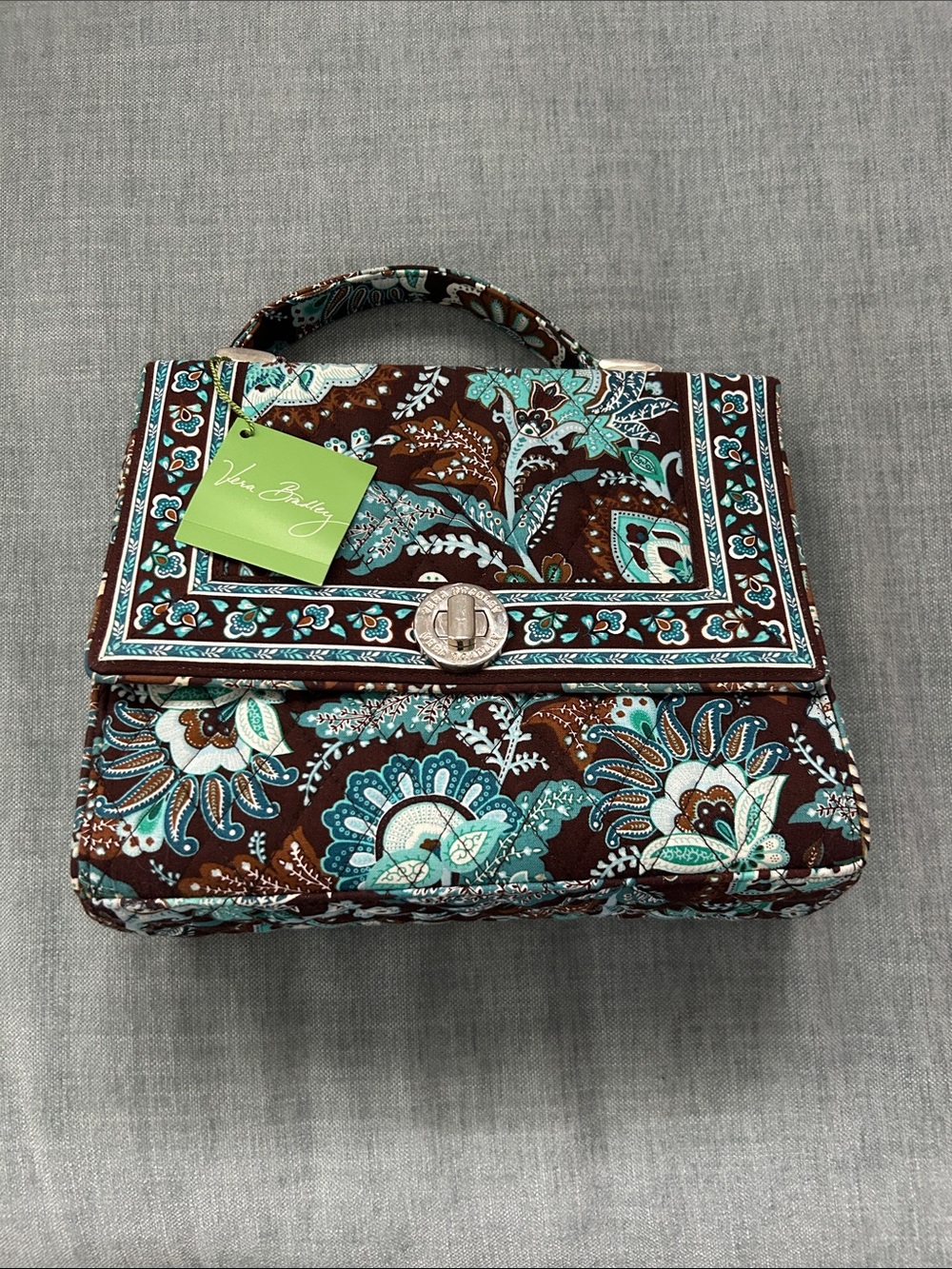 Vera Bradley Brown & Teal Quilted Floral Top-Handle Purse